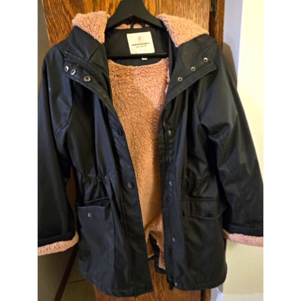 Urban Republic Black Hooded Lined Mid-Length. Jacket L girls Full Zip